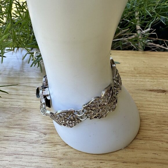 VTG‎ Art Deco Sterling Silver Filigree Panel Link Bracelet 6.25 Ornate 21.9 g - Picture 4 of 9